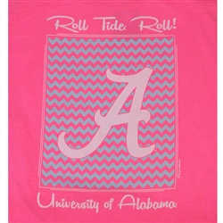 Alabama Crimson Tide Football T-Shirts - Chevron Pattern Around Script A - Color Neon Pink