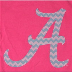 Alabama Crimson Tide Football T-Shirts - Chevron Pattern Inside Script A - Color Neon Pink